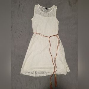 Ruby Rox Women's White Lace Sleeveless Dress with Belt